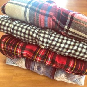 4 - Plaid flannel long sleeve shirts  - size S